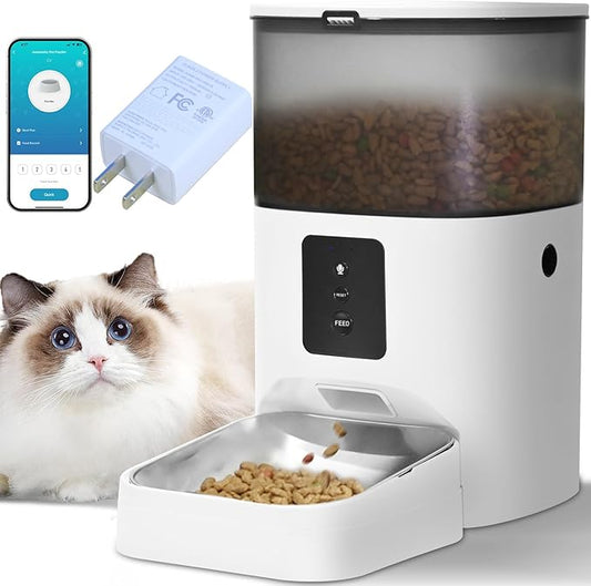 2.4G WiFi Automatic Cat Feeder, 4L Food Dispenser with 10s Voice Recorder, Pet Feeder up to 10 Meals per Day, Timed Cat Feeder with Dry Food Sealed Ring (White, 4L-WiFi)-NeatNest