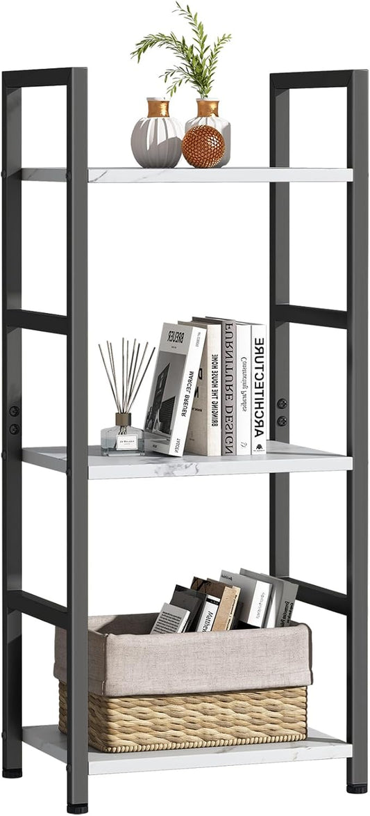 Bookshelf Storage Shelf Bookcase, 3 Tier Industrial Bookcase,Small Book case for Living Room, Bedroom, and Home Office, Easy Assembly Free Combination Multi-Functional Organizer(3 Tier,White Marble)-NeatNest
