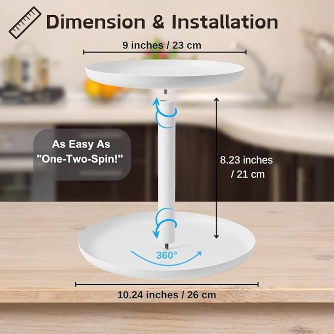 IBERG 2-Tier Metal Lazy Susan Organizer, White, 9"&10" - Modern, Rotating Spice Organizer for Kitchen & Pantry