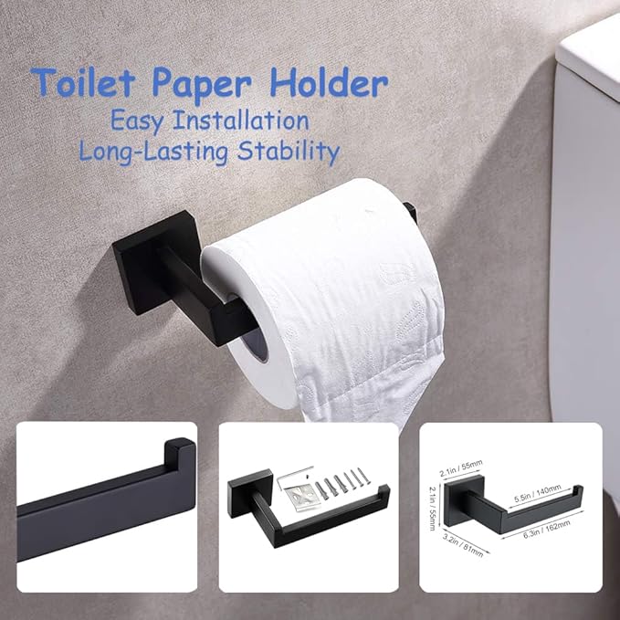 10-Pieces Towel Bar Set Matte Black Bathroom Hardware Set SUS304 Bathroom Accessories Set Includes 2 Towel Bar 24 in+2 Towel Holder+2Toilet Paper Holder+4 Towel Hooks(10, Matte Black, 24 Inch)