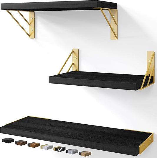 BAYKA Wall Shelves for Bedroom Decor, Floating Wall Shelves for Living Room Kitchen Storage, Wall Mounted Rustic Wood Floating Shelves for Kids Books, Corner Shelves for Bathroom, Office(Set of 3)-NeatNest