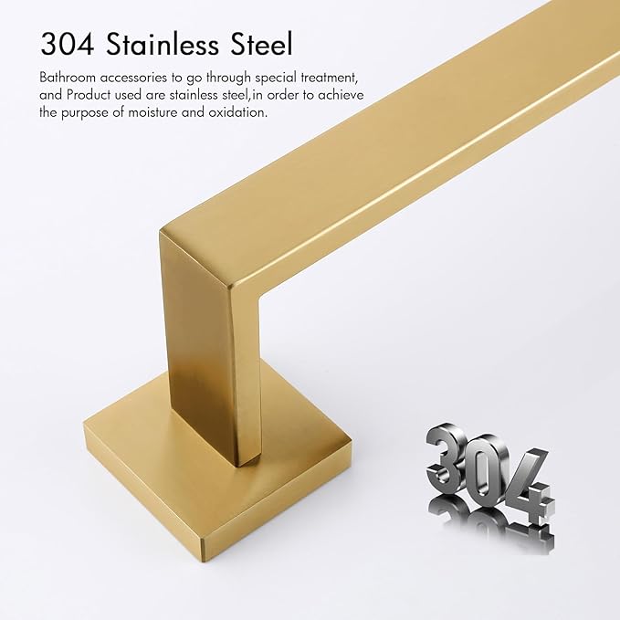 Bagnolux 22 Inch Gold Bathroom Accessories, Gold Towel Rack for Bathroom Wall Mounted Towel Bar, Heavy Duty Modern Brushed Brass Towel Holder Wall Single Towel Rod (Total Length 23.6-Inch)