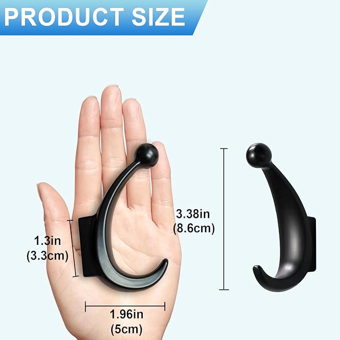 4 Pack Bathroom Towel Hooks, Screw in Metal Robe & Coat Hooks for Wall(Matte Black)