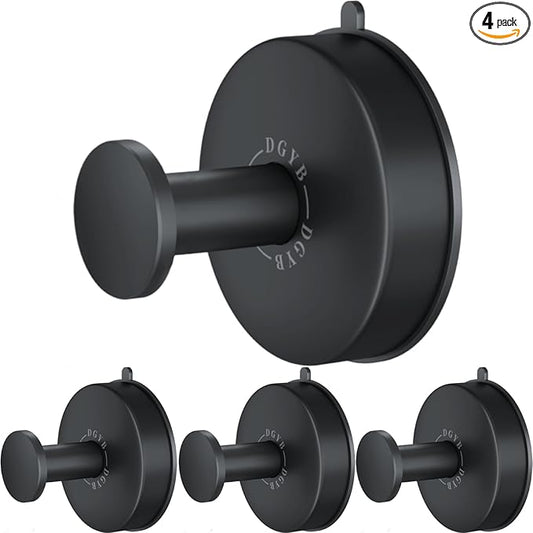 DGYB Suction Cup Hooks Set of 4 Suction Bathroom Hook for Wall Black Shower Hooks for Inside Shower 304 Stainless Steel Towel Hook for Glass Door Hanging Robe, Loofah, Coats-NeatNest