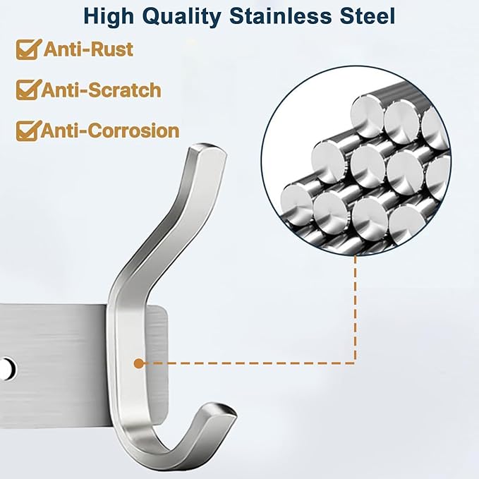 AZW Coat Rack Wall Mount,Heavy Duty Stainless Steel Metal Coat Hooks Hanging for Robes Bags Keys Hat Clothes and Bathroom Door Towels Hanger（Brushed Silver Nickel 4 Hooks-NeatNest