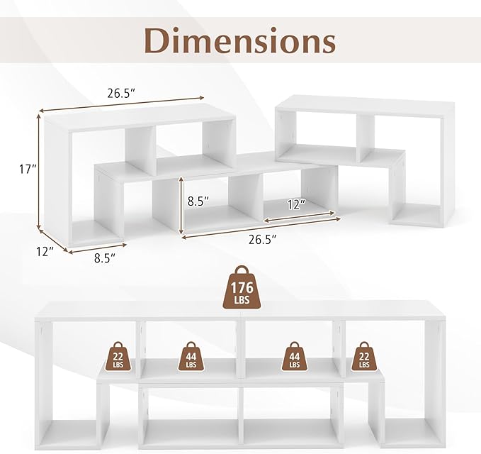 Giantex Free-Combination TV Stand for Bedroom - Entertainment Center for 50 55 60 65 Inch TV, 3-Piece Media Console Table with Storage Cubes, Deformable Open Storage Bookcase Shelf (White)-NeatNest