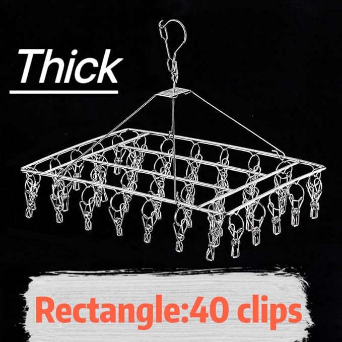 2 Pack Stainless Steel Sock Drying Rack with 80 Clips,360° Rotatable Windproof Hook Clothes Hanger Rack for Herb,Bras,Underwear,Baby Clothes,Hat,Scarf,Pants,Gloves,Towel and Laundry Accessories-NeatNest