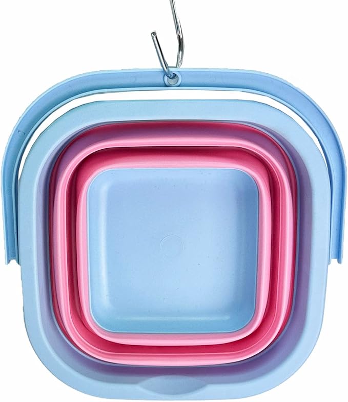 SAMMART Collapsible Rectangular Cleaning Bucket 5L (1.3 Gallon)- Foldable Camping Beach Sand Water Pot Pail- Portable Space Saving Tub for Household, Outdoor Car Washing (Cool Blue/Maglia Rosa)-NeatNest