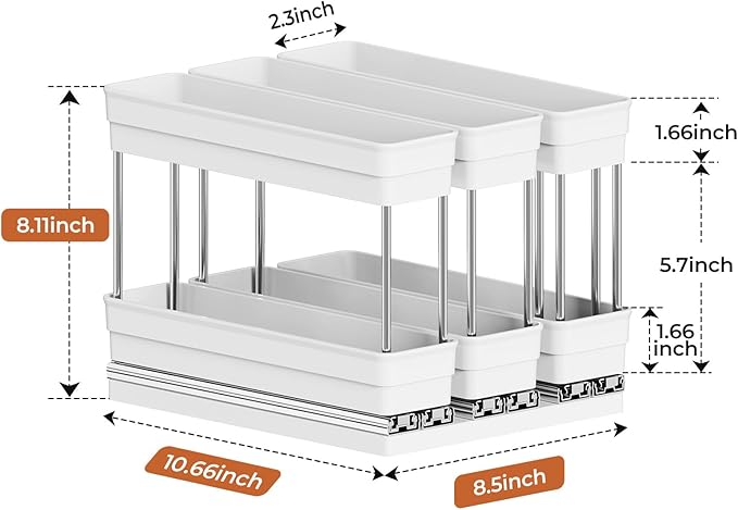3 Packs Pull Out Spice Rack Organizer for Cabinet, Vertical Spice Rack Pull Out, Heavy Duty Slide Out Seasoning Organizer, 2.3''Wx10.35''Dx8.26''H, 3 Drawers 2 Tiers(White)