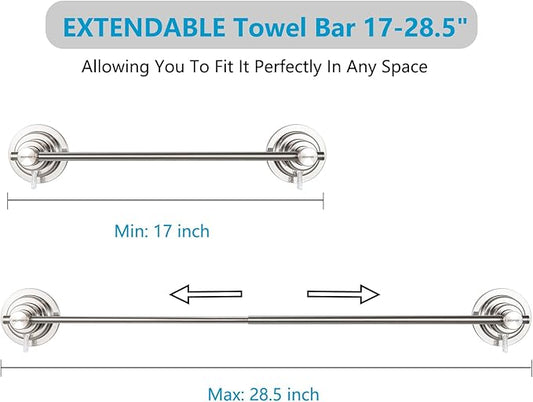 BOPai Extendable Suction Cup Towel Bar 17-28.5", Removeable Shower Door Mat Rod, Brushed Nickel-NeatNest