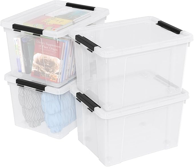 50 Quart Large Storage Box, Clear Plastic Storage Bin with Wheels, 4-Pack