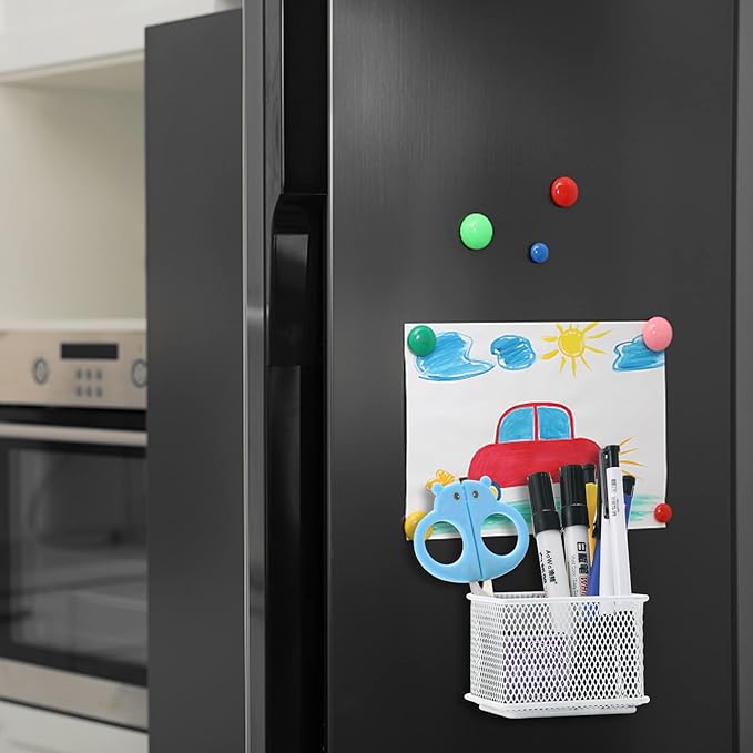 dedoot 2 Pack Pen Holder, 3.45x2.3x2.6inch Magnetic Basket Locker Organizer Metal Mesh Pencil Memo Holder for Whiteboard, Fridge, Desk, Offices,White-NeatNest