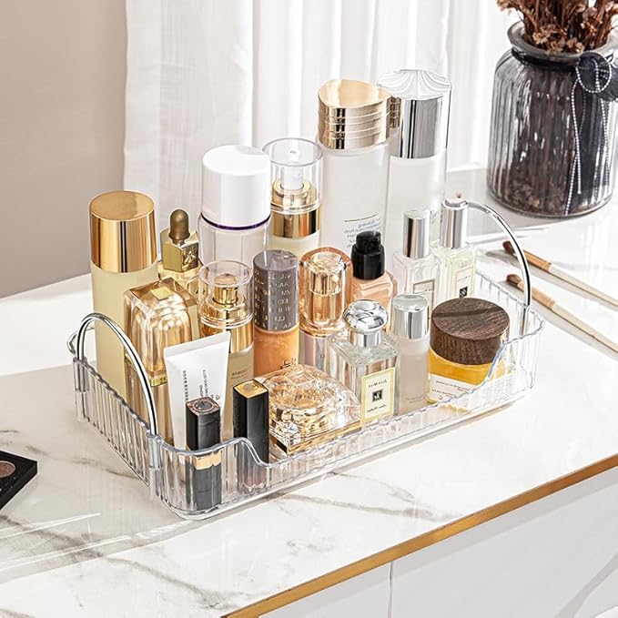 Clear Vanity Tray Organizer - 1 Tier for Bathroom Counter, Skincare & Makeup, Toiletries, Lotions, Perfumes-NeatNest