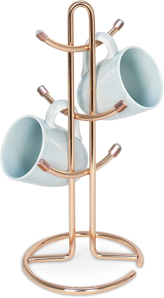 FitWell Mugs Holder, Mug Tree, Coffee Mug Hanger, Mug Tree, Mug Organizer for Cabinet, Mug Holder Stand, Coffee & Tea Cup Storage Rack (Copper, 6 Mugs (15" H))-NeatNest