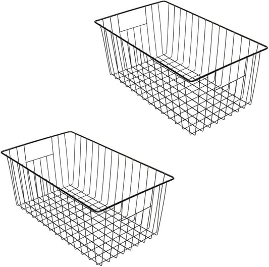 16inch Freezer Wire Storage Organizer Baskets, Household Refrigerator Bin with Built-in Handles for Cabinet, Pantry, Closet