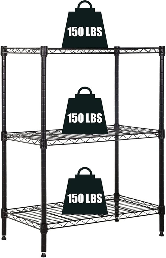 3-Tier Storage Shelves Adjustable, MGHH Wire Shelving Heavy Duty Storage Rack(150 Lbs Loading Capacity/ Shelf) Metal Shelf Organizer for Pantry Garage Kitchen 23"D x12"W x 30"H -Black-NeatNest