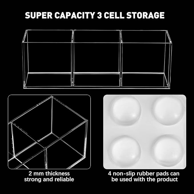 Epakh 2 Pieces Acrylic Cube Organizer 3 Compartments Clear Acrylic Pencil Holder Makeup Brush Drawer Organizer for Desk, Office, Vanity-NeatNest