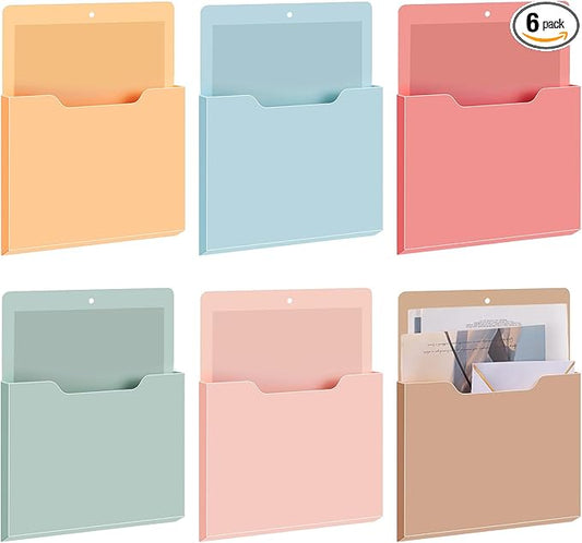 Fuutreo 6 Pcs Magnetic Wall File Organizer Magnetic Wall File Holder Refrigerator Magazine Holder for Mail Letters Paper(Light Vintage,10 x 13 Inch,Vertical)