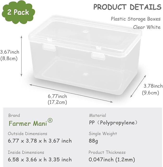 2 Pack Rectangular Clear Plastic Box Containers (6.77x3.78x3.67 Inches) with Buckle Lids,Rectangular Containers Case for Jewellery, Pills, Herbs, Tiny Bead, Craft Items-NeatNest