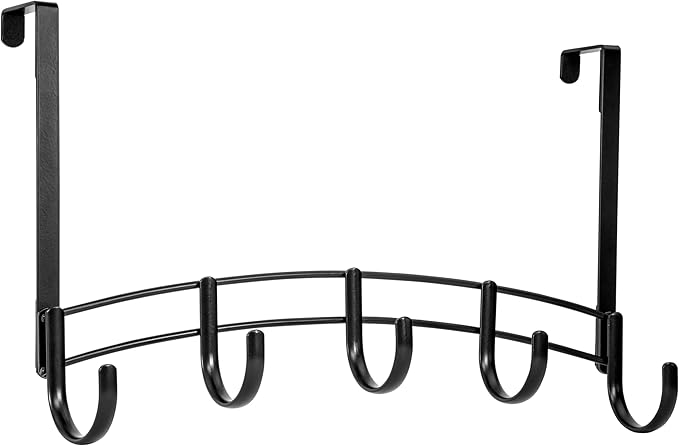 LYNK Professional® Home™ Over Door Hooks Rack - 5 Hook Over Door Hanger - Over Door Towel Rack - Hanging Towels or Clothes - for Bathroom, Bedroom or Laundry Room – Lifetime Ltd. Warranty - Black