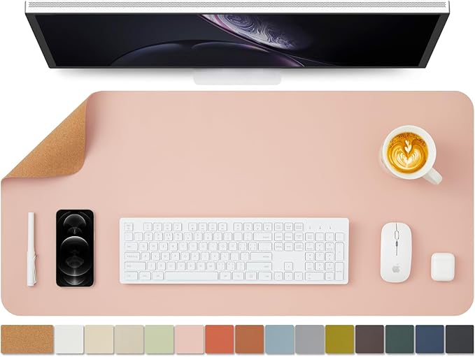 Cork Desk Mat - Dual-Sided Desk Pad for Office and Home - Desk Organization and Accessories - Ideal for Large Mouse Pad and Desk Mats on Top of Desks(Pink,36"x 17")-NeatNest