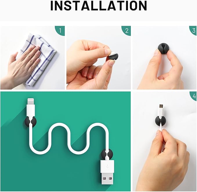 18 Pack Mini Cable Clips, Znben Cord Organizer Holder Adhesive Cord Management Charger Wire Holder Clips for Desk, Home, Office, Car, Cubicle, Nightstand Black-NeatNest
