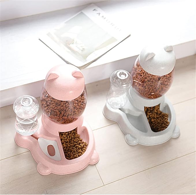Automatic Cat & Dog Feeder Set, Self-Dispensing Food & Water Dispenser, Large Capacity (Pink)-NeatNest