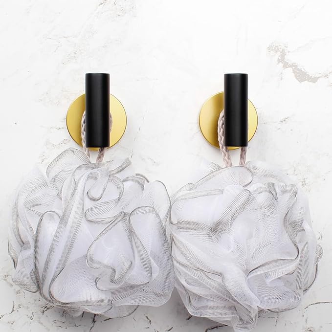 Stainless Steel Towel Coat Hooks Bathroom Clothes Garage Hotel Robe Hook Wall Mounted Bath Door Hanger 2 Pack Black & Gold