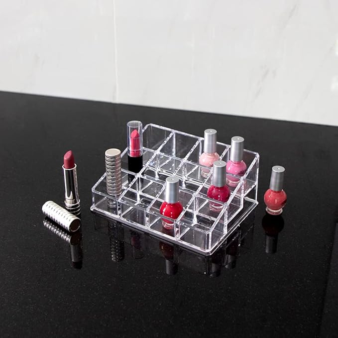 Isaac Jacobs Clear Acrylic 12 Compartment Nail Polish Holder, Organizer for Makeup, Essential Oils, Storage Solution, Rack Display (3 Rows (x4))-NeatNest