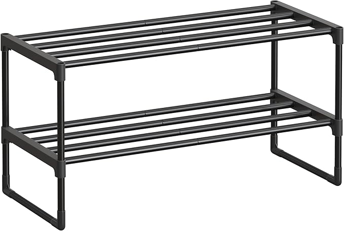 SONGMICS Shoe Rack, 2-Tier Shoe Organizer, Metal Storage Shelf, Upright or Upside Down, for 6-9 Pairs, Stackable, for Entryway, 11.8 x 26.8 x 13.2 Inches, Black ULSA202B01-NeatNest
