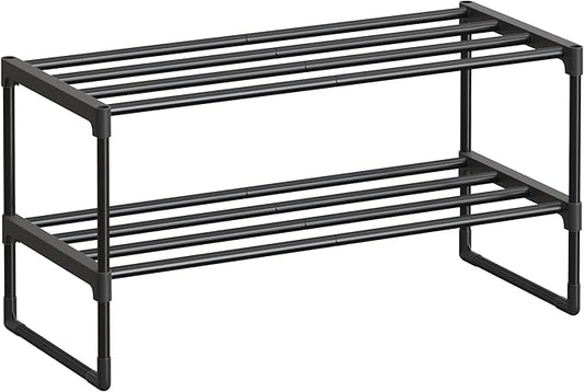 SONGMICS Shoe Rack, 2-Tier Shoe Organizer, Metal Storage Shelf, Upright or Upside Down, for 6-9 Pairs, Stackable, for Entryway, 11.8 x 26.8 x 13.2 Inches, Black ULSA202B01-NeatNest