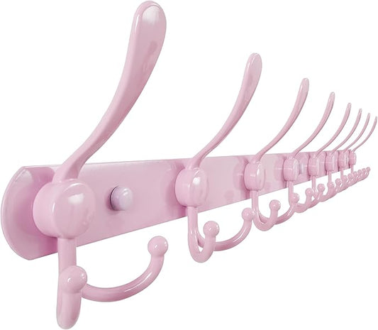 Dseap Coat Rack Wall Mount - 29.5” Long 8-Tri-Hooks Heavy Duty Coat Hanger Rail Wall Hooks for Hanging Coats Hats Clothing Clothes Purse Mudroom Entryway, Pink-NeatNest