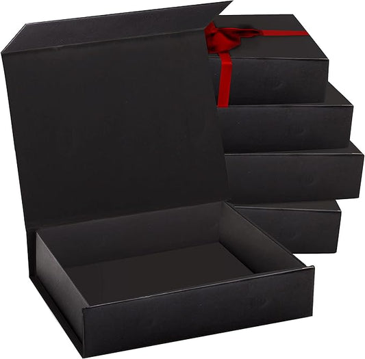 2 Pack Black Hard Gift Box with Magnetic Closure Lid 7" x 5" x 1.6" Rectangle Boxes For Gifts With Black Glossy Finish (Black, 2 Boxes)-NeatNest
