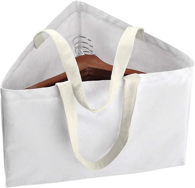 Clothes Hanger Organizer Holder for Space Saving, Hanger Triangle Storage Bag with Handles for Closet Tidier Laundry Rooms Wardrobe Drying Rack, Waterproof Portable Stacker Container (White)-NeatNest