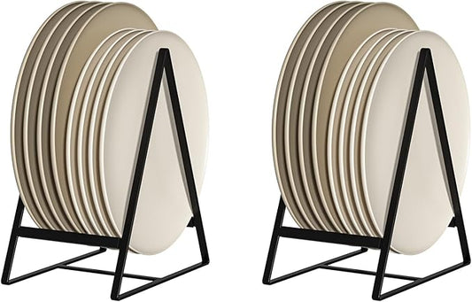 2 Pack Triangle Plate Holders Organizers Large Upright Cabinet Dish Drying Racks Metal Plate Dish Organizers Racks Stands for Countertop and Cupboard Black