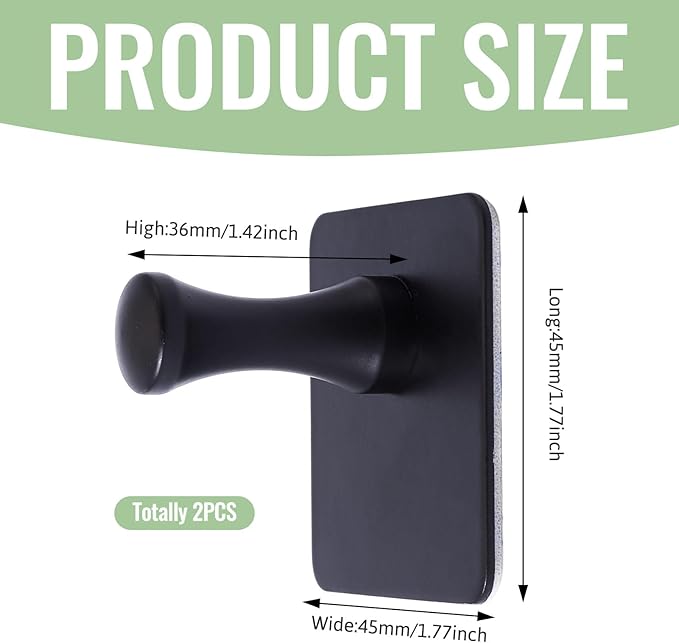 2 Packs Matte Black Adhesive Wall Hooks, Heavy Duty Bathroom Towel Hooks 304 Stainless Steel Waterproof Sticky Towel Holder Shower Hook for Bathroom Kitchen Hanging Hat Robe Coat Bags