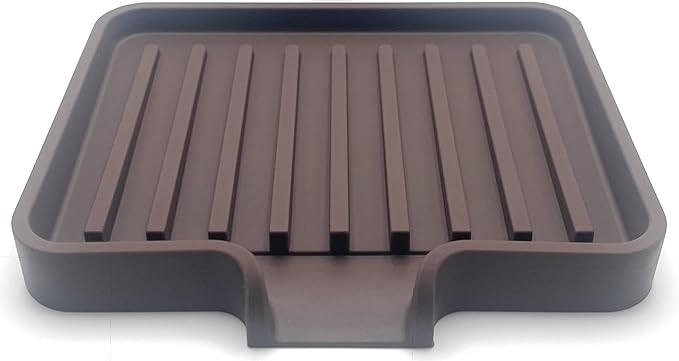 Happitasa Silicone Soap Dish Tray and Sponge Holder with Drain Chute, Pack of 2 | Bathroom and Kitchen Sink Organizer Caddy (Dark Chocolate, 5.2"x4", 7.2 Ounces)-NeatNest