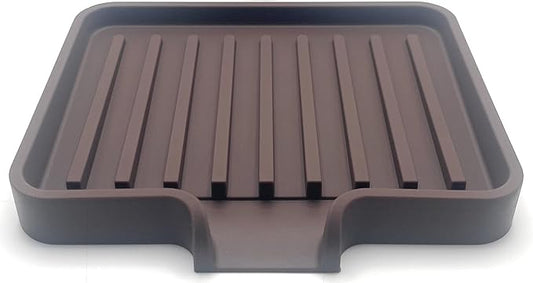 Happitasa Silicone Soap Dish Tray and Sponge Holder with Drain Chute, Pack of 2 | Bathroom and Kitchen Sink Organizer Caddy (Dark Chocolate, 5.2"x4", 7.2 Ounces)-NeatNest