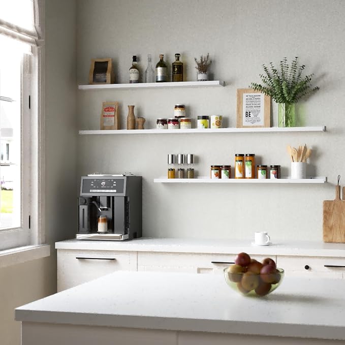 47.2 Inches Long Floating Shelves, 2 Set Modern Wall Shelf for Bedroom, Nursery Book Shelf with Lip, Picture Ledge Shelf for Wall Decor Living Room Bathroom Kitchen - White-NeatNest