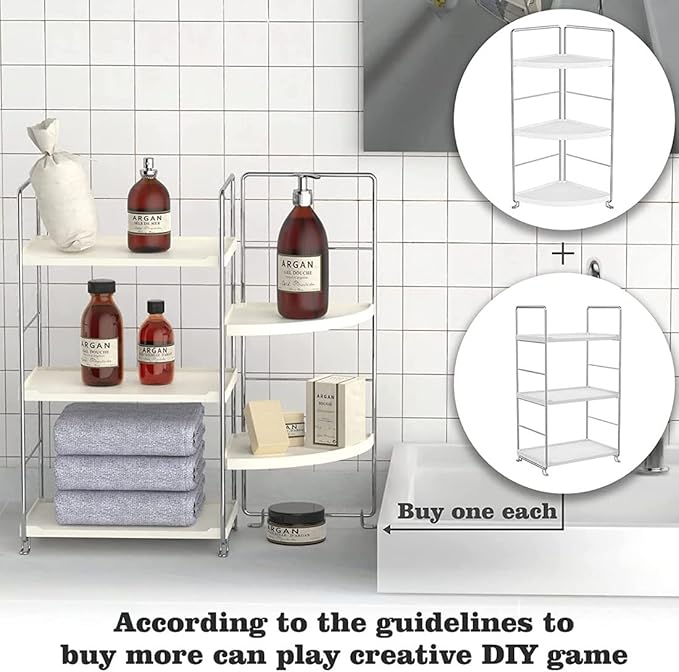 3-Tier Bathroom Countertop Organizer - Vanity Tray Cosmetic & Makeup Storage- Kitchen Spice Rack Standing Shelf - Corner Storage Shelf, Silver-NeatNest