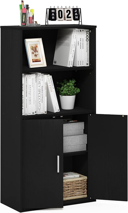 Furinno Pasir 4-Tier Storage Bookcase, Bookshelf, Multipurpose Shelf, Black Oak