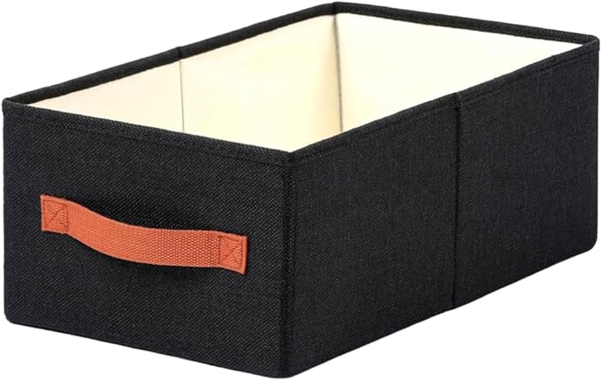 ALYER Collapsible Fabric Storage Organizer with Handles,Shelf Bins Box Container for Bedroom Office Closet Babies Nursery Toys Books Clothes (Black, 16.2" x 9.5" x 6.7")