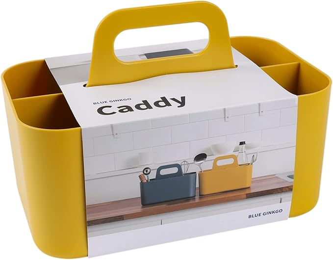 BLUE GINKGO Stackable Organizer Caddy – Korean-Made Portable Tote for Bathroom, Office, Crafts, or School Supplies (Rectangle, Yellow)-NeatNest