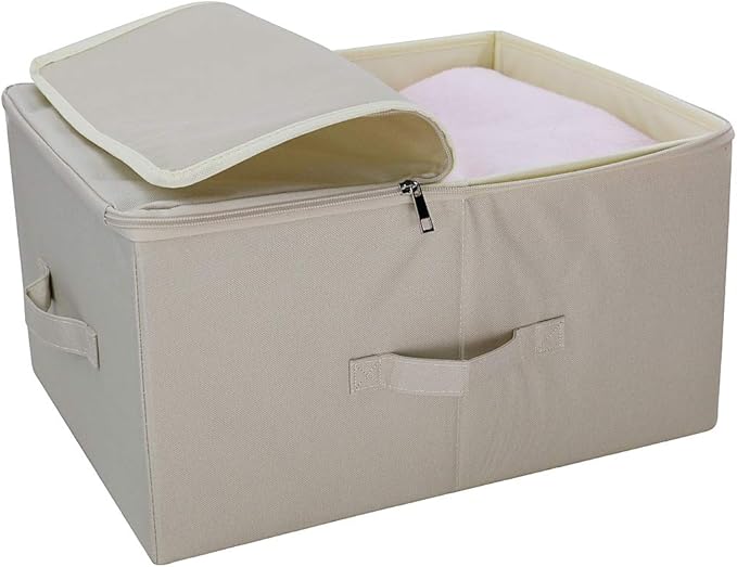 17.6"x 13.6"x 9.7",Dust-proof Closet Clothes Storage Boxes with Zip Lid, Breathable Fabric & Collapsible Design Organizer Bins for Clothing Toy Dolls Shoes Blankets, Light Gray, 2pcs-NeatNest