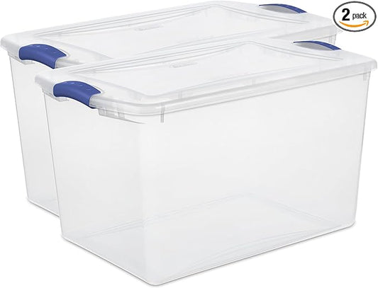 2 Pack, 66 Quart - Large Clear Plastic Storage Bins with Blue Latch, Stackable Container Boxes for Home and Office Organization