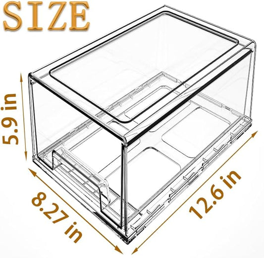 clear Drawer-Type Plastic Storage Box Bins Organizer，Family First Aid Kits Medicine cabinet Box Organizer,Closet ，Shelf，Ointments, Adhesive Bandages，Cosmetics,Office Items (clear, 2L Extra Large)-NeatNest