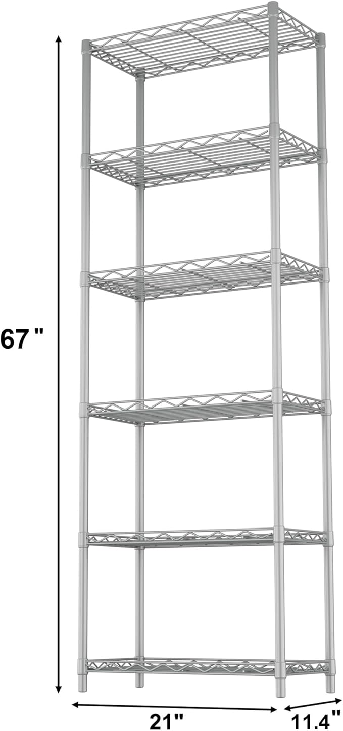 HOMEFORT 6-Tier Wire Shelving, 6 Shelves Unit Metal Storage Rack, Durable Organizer, Perfect for Pantry Closet Kitchen Laundry Organization(Grey)