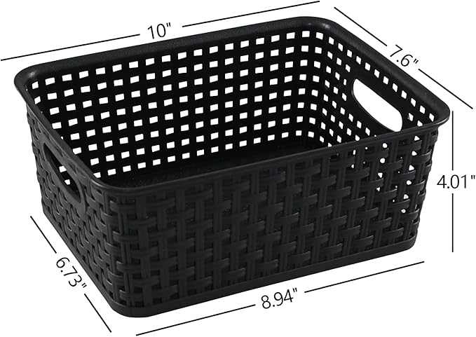 Anbers Plastic Weave Storage Baskets Bins, 6 Packs Small Storage Basket, Black-NeatNest
