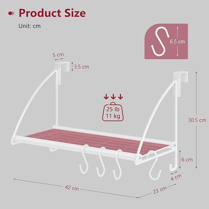Tajsoon Over The Door Hanger with Storage Rack and 6 Hooks, Over The Door Clothes Rack for Hanging Towel & Coat, Over The Door Clothes Drying Racks for Bathroom, Bedroom, Living Room, White