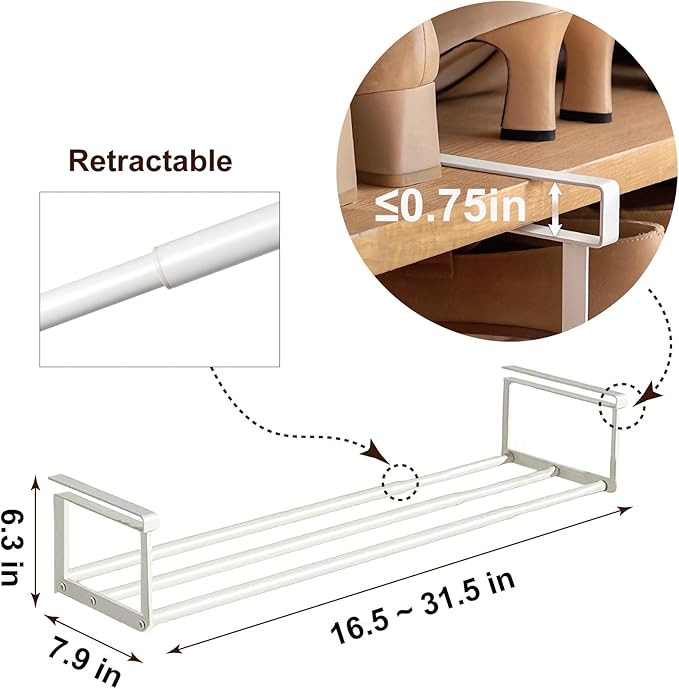 Expandable Shoe Rack Organizer - Adjustable Shoe Rack & Under Cabinet Shelf - for Shoe or Clothing Storage and Organization, Under Shelf Storage (Black,4 Pcs)-NeatNest